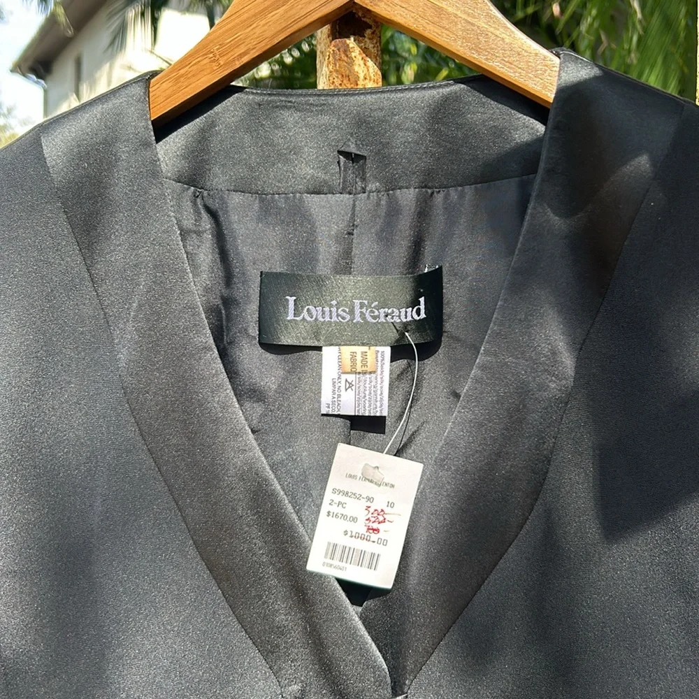 NWT Louis Féraud 100% silk black button up tie front satin trimmed blazer - Picture 4 of 9